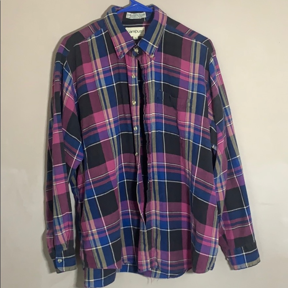 Vintage Flannel in Purple, Blue, Black, White (XL)